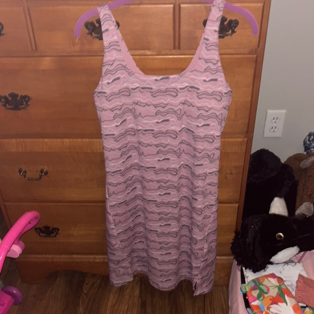 Pink and Gray Patterned Sleeveless Dress